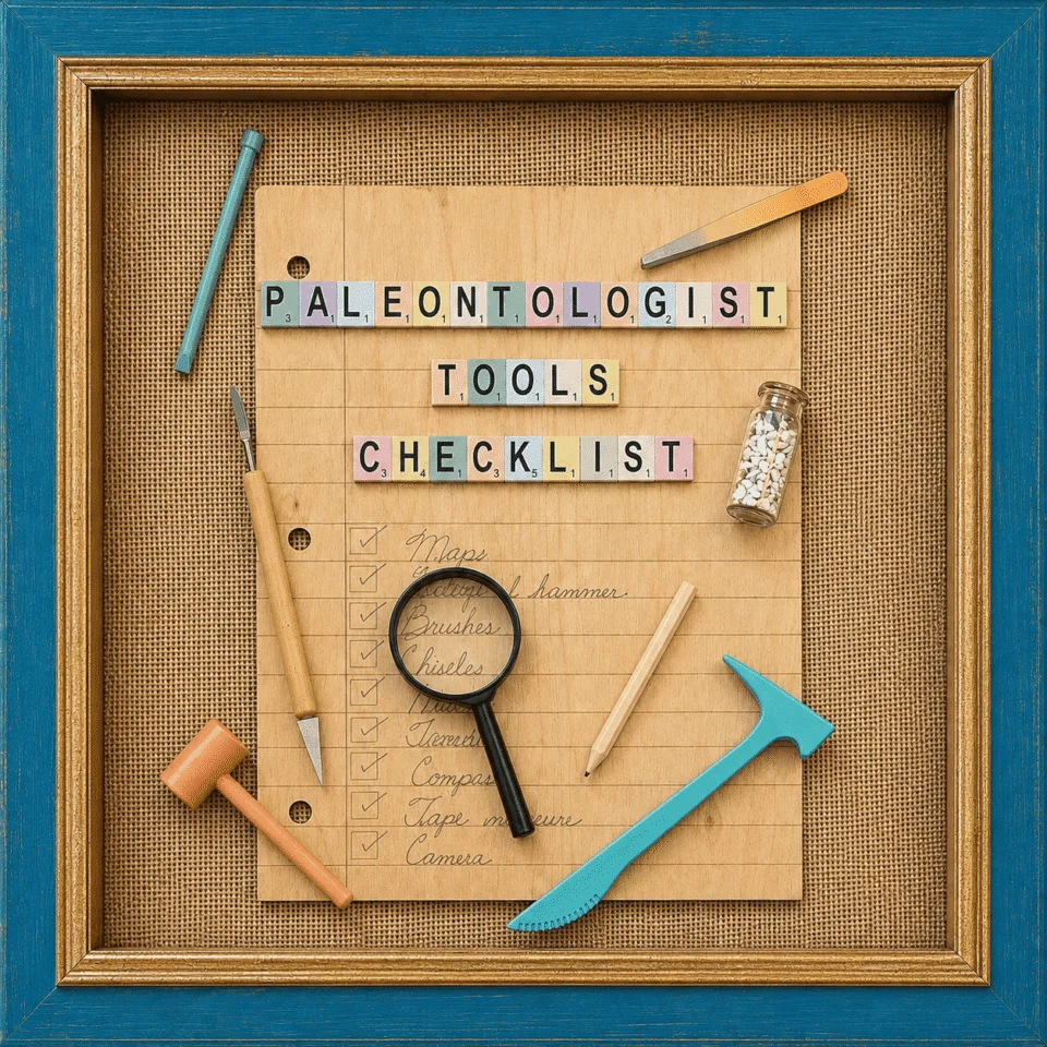 Junior Paleontologist — handcrafted cleared artwork, 15 3/4 by 15 3/4 inches